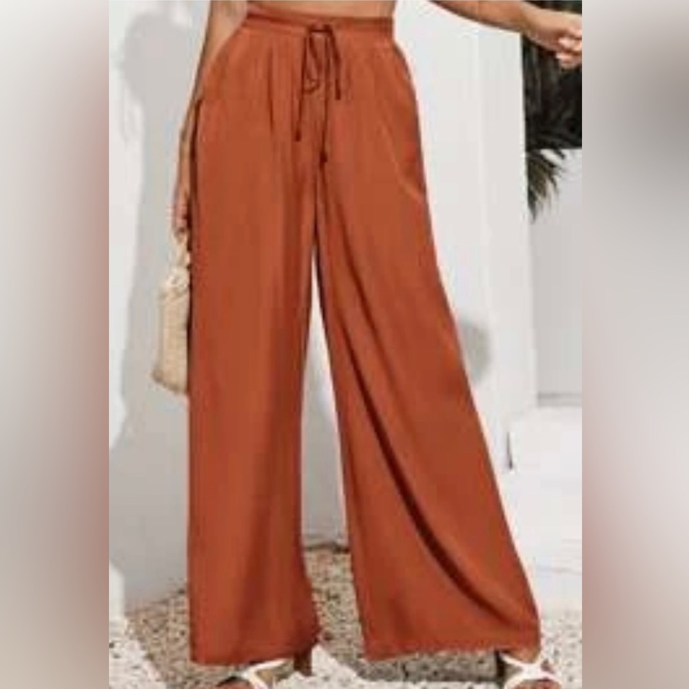 Womens wide leg pants-burnt orange